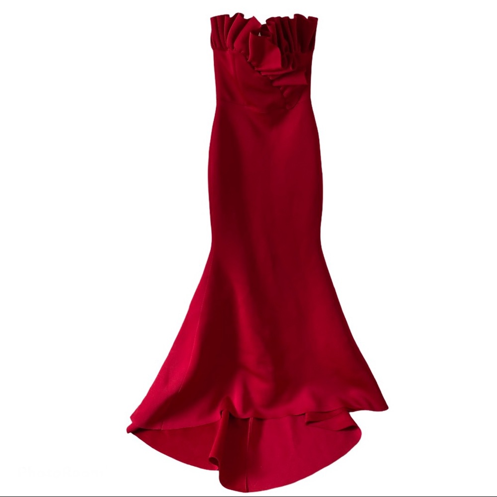 BEBE ROSE RED RUFFLED TOP GOWN